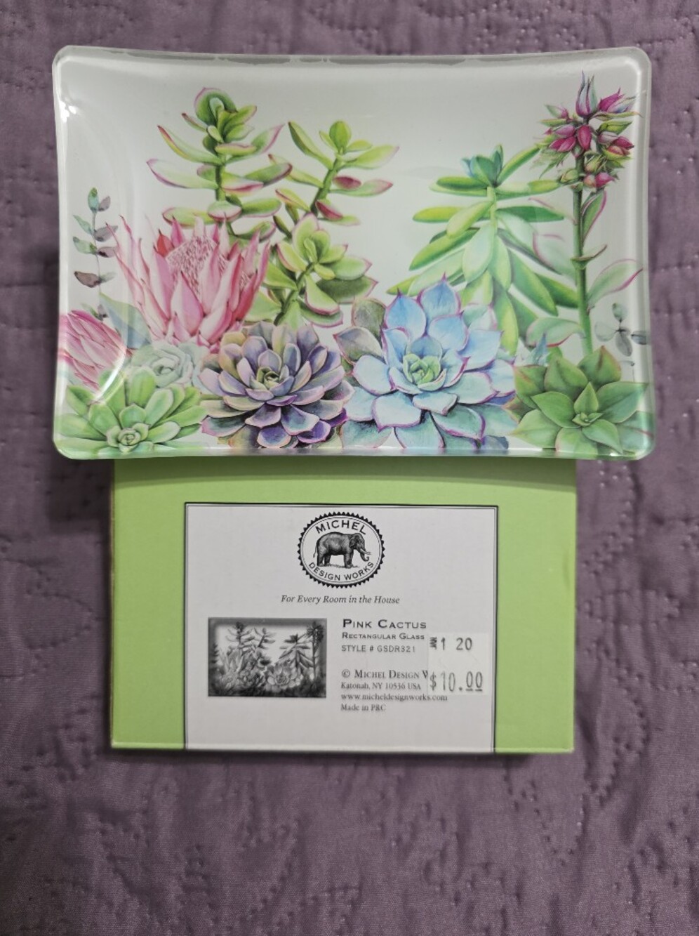 Succulent Floral Glass Tray - Colorful Watercolor Succulents